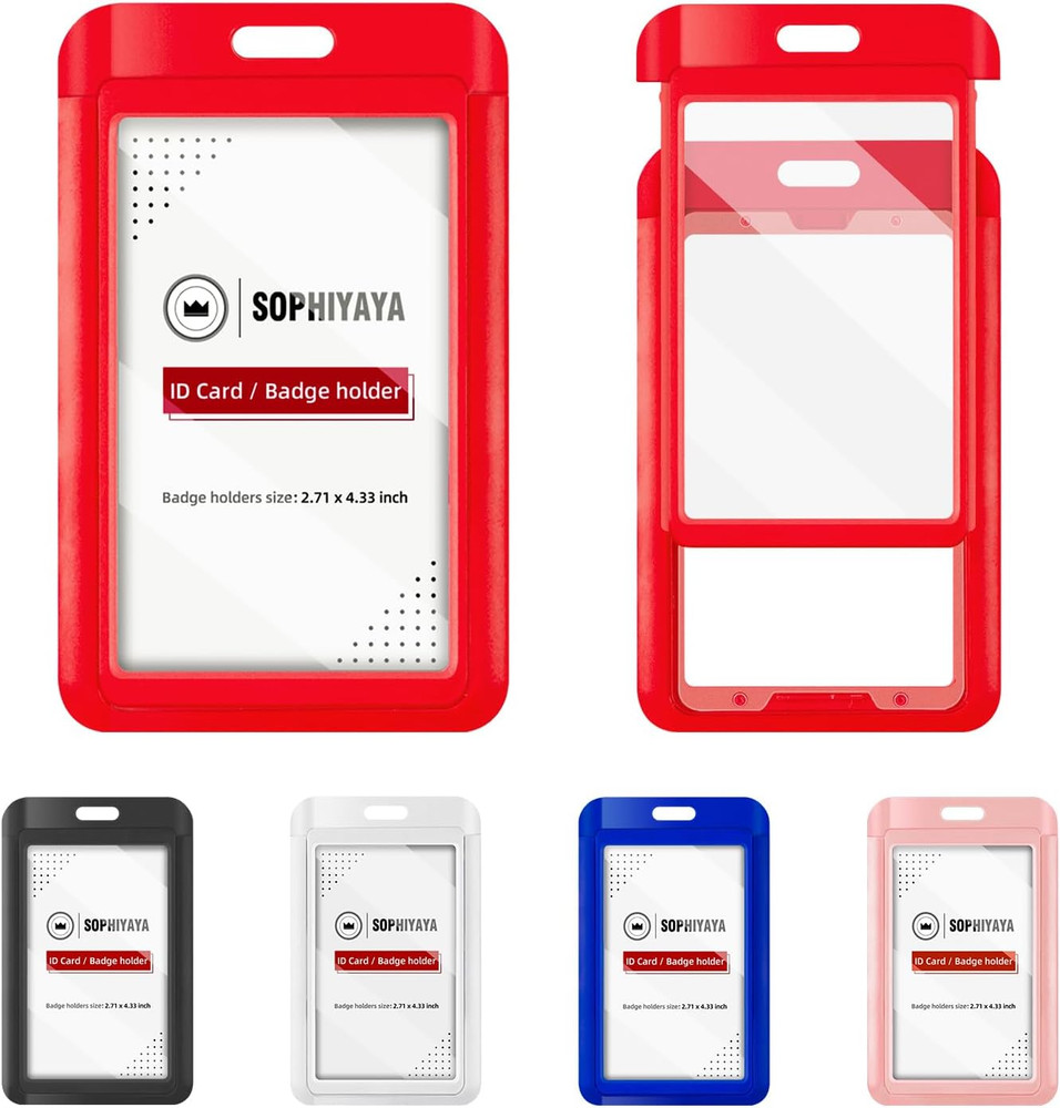 2 Pack Sliding Badge Holder with Double-Sided Windows Key Card Work Badge Sleeve
