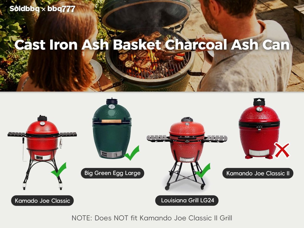 Cast Iron Ash Can with Foldable Handle for Big Green Egg Large, Ash Basket Ch...