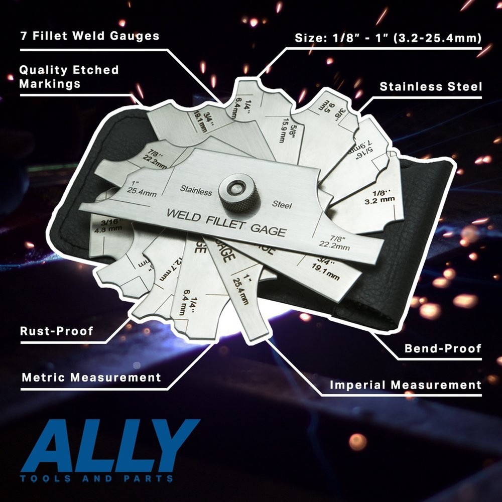 Ally Tools 7 Piece Fillet Welding Inspection Gauge Set Includes Leather Case ...