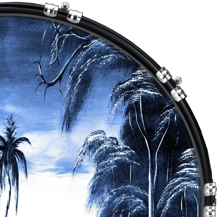 20" Custom Bass Kick Drum Front Head Graphic Graphical Tikki Huts Blue
