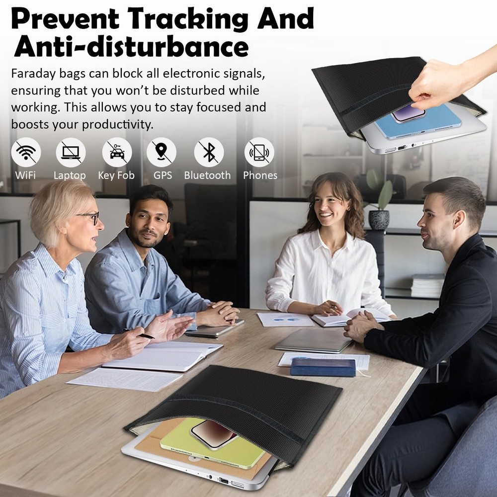 5 Pack Faraday Bags with Handle & Reflective Strip, 5 Pack, black