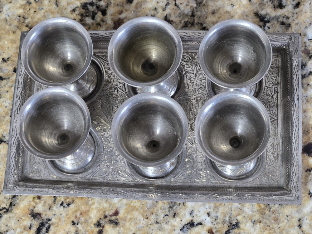 Victorian Silver Plate Engraved Egg Cup Set