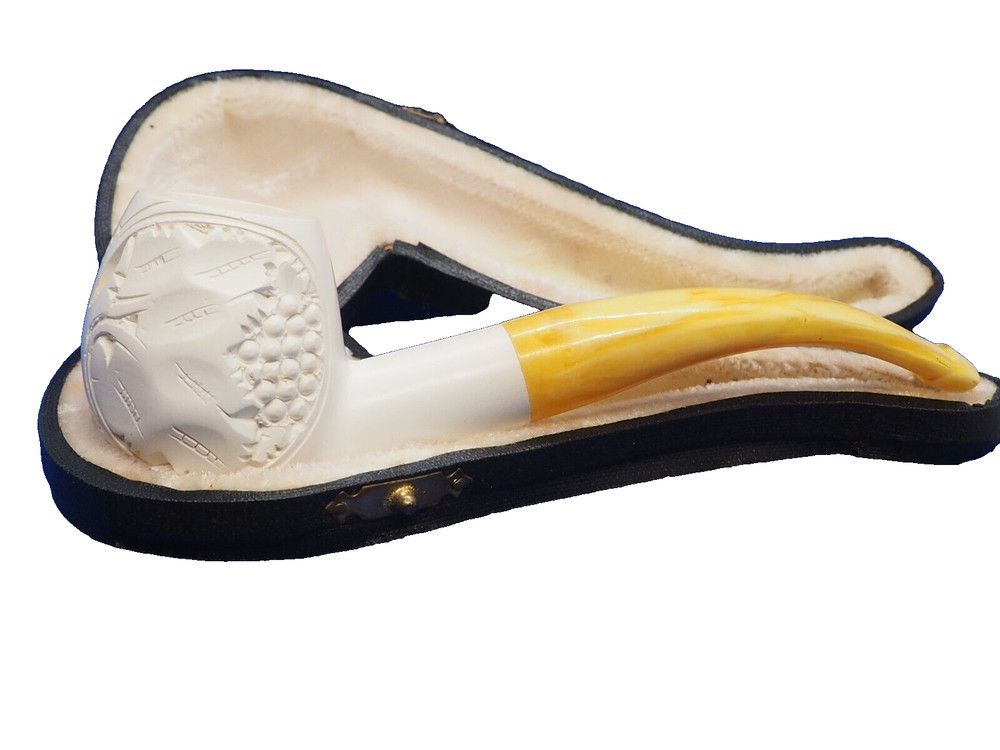 Fancy Apple Pipe new-block Meerschaum Grape Pattern Handmade W Case