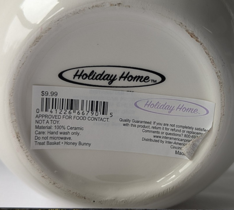 Holiday Home Ceramic Easter bunny treat basket