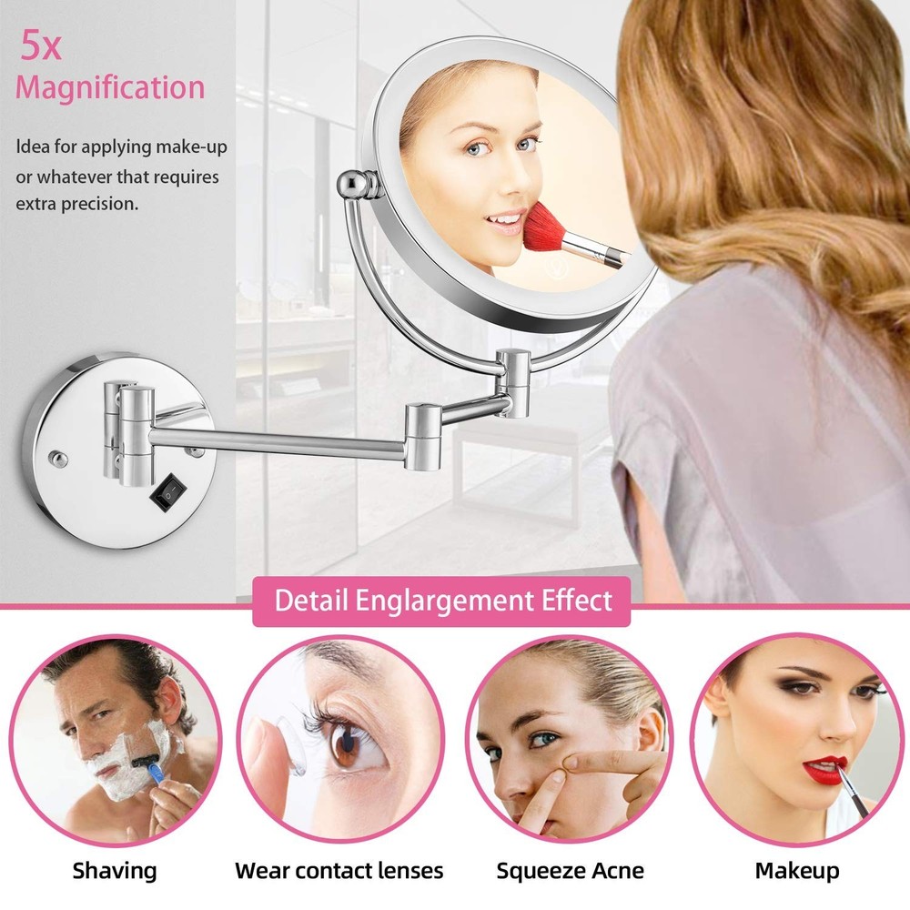 Wall Mounted Lighted Makeup Mirror with Magnification,Wall Mount Magnifying Mirr