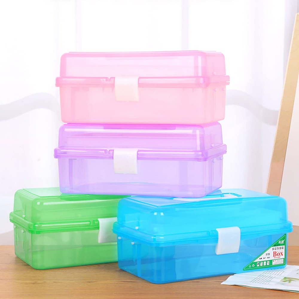 13in Three-Layer Clear Art Storage Craft Organizer, Folding Tool with Handle,...