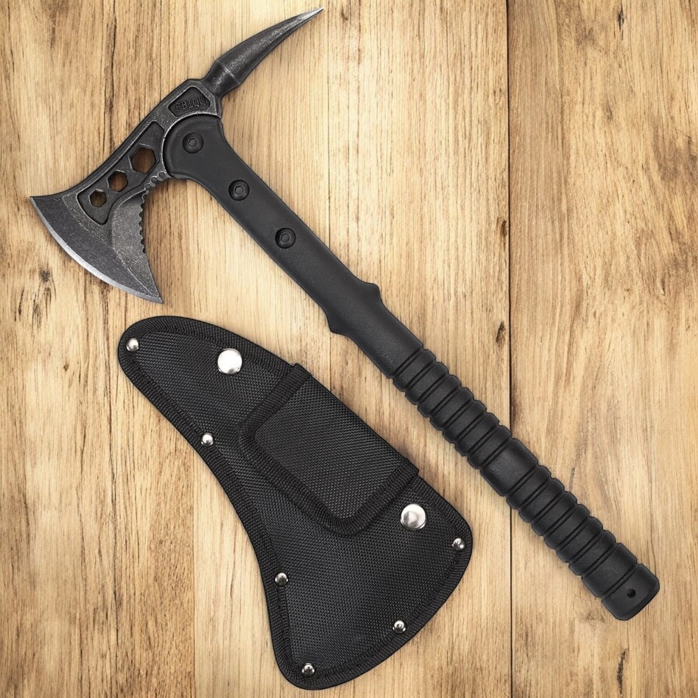 15" Black Stonewashed Tomahawk Throwing Axe Battle Hatchet Survival Fixed Blade