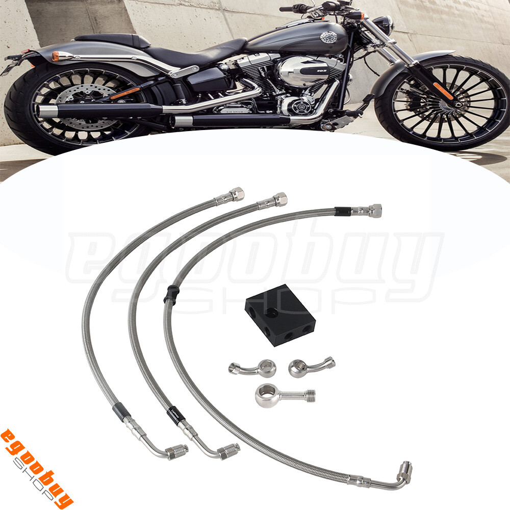 Silver Front ABS Upper Lower Complete Brake Line Kit Fits For Harley Softail 18+