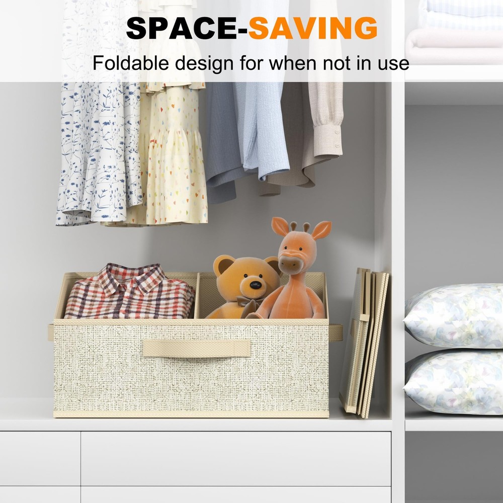 Closet Storage Bins 6 Pack, Large Closet Organizer Baskets with Divider & Han...