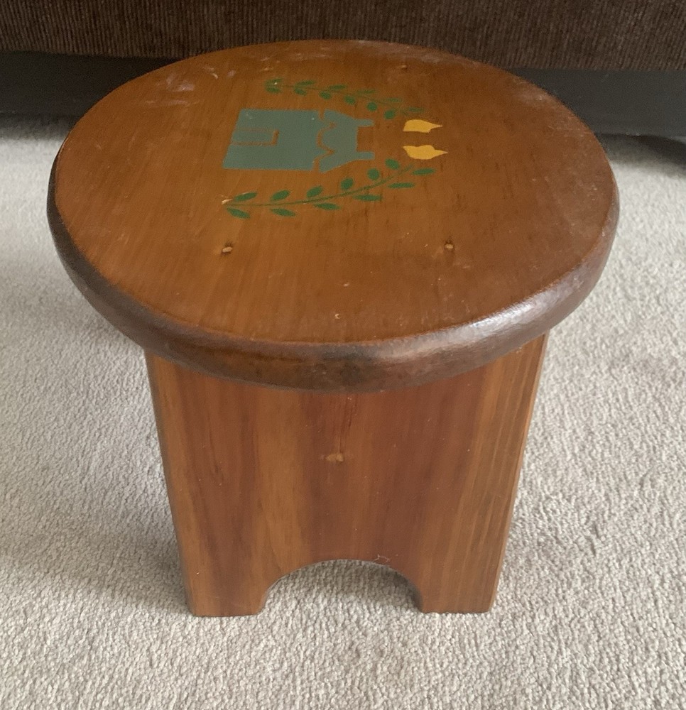 Solid Wood Oval Footstool/Step Stool Bench Hand Made Signed Dated 1994 Country