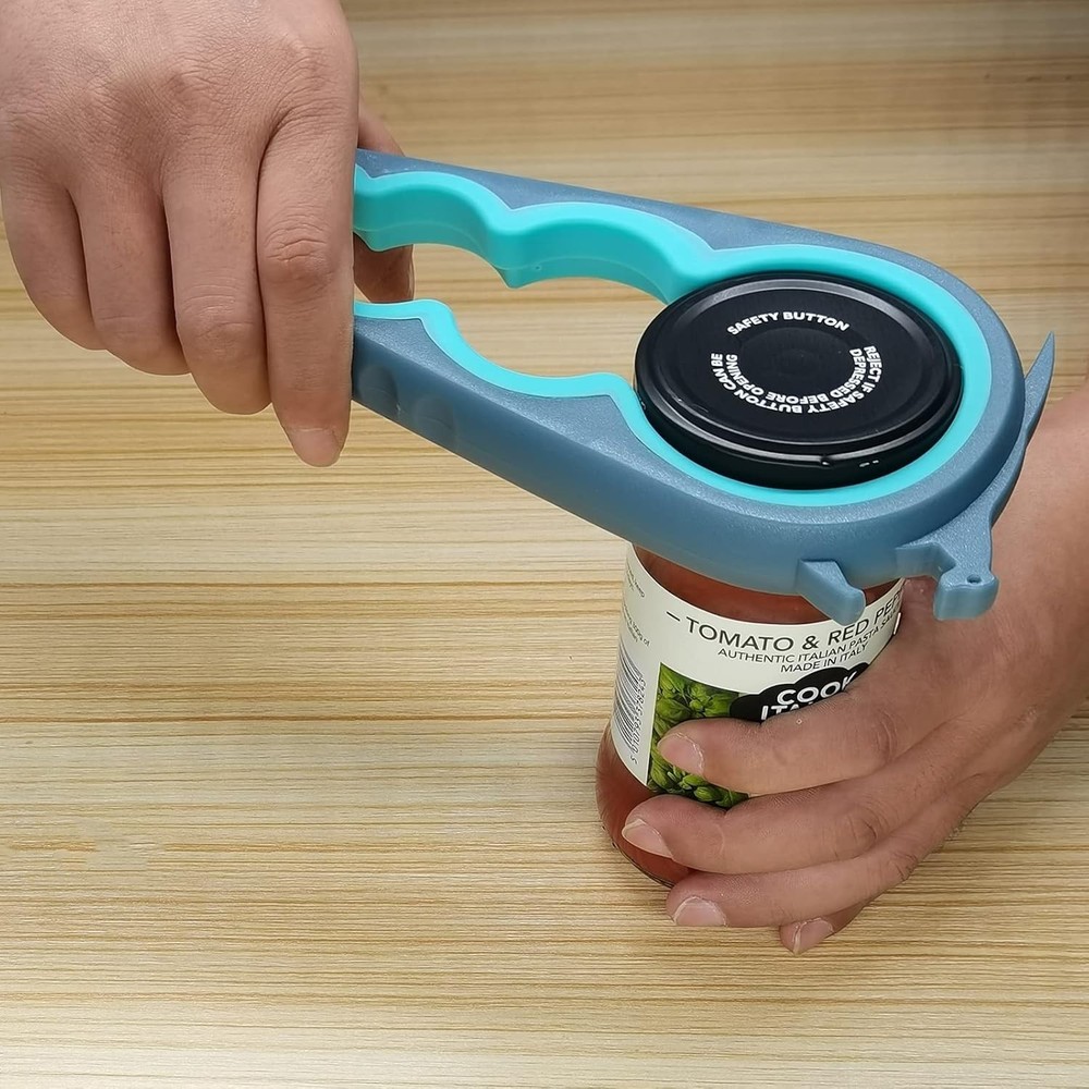 Multi-Functional Jar and Bottle Opener for Low Strength Hands - Blue and Grey