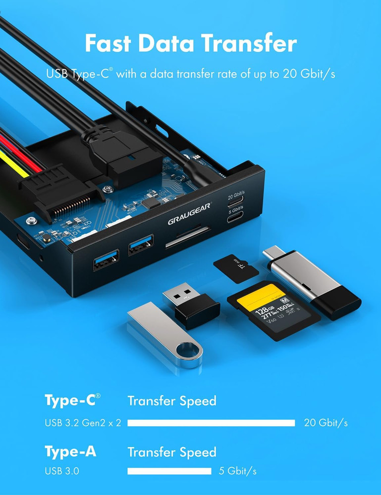 3.5 Inch Front Panel USB C Hub Sd/Microsd Internal Card Reader 20Gbps USB 3.2 ..