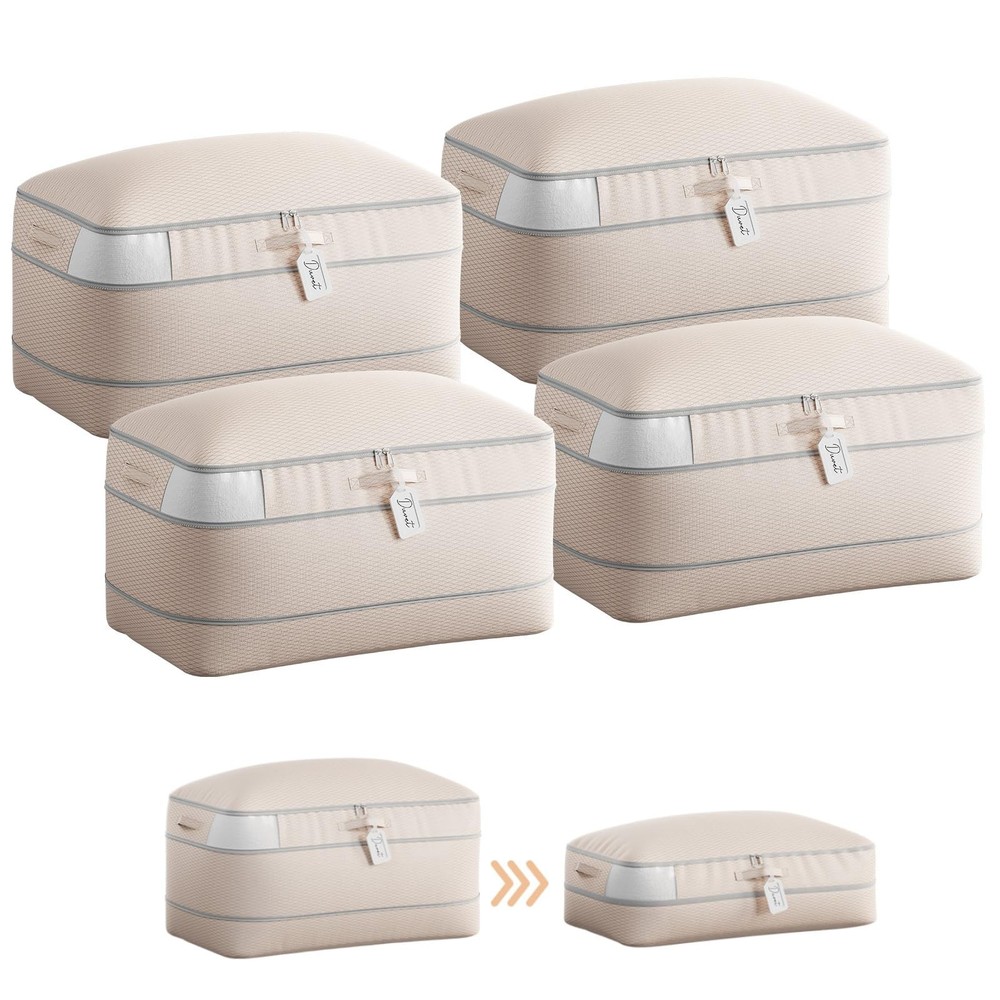 Compression Storage Bags Comforters 4 Pack Long Large 100L 3-Layer Beige
