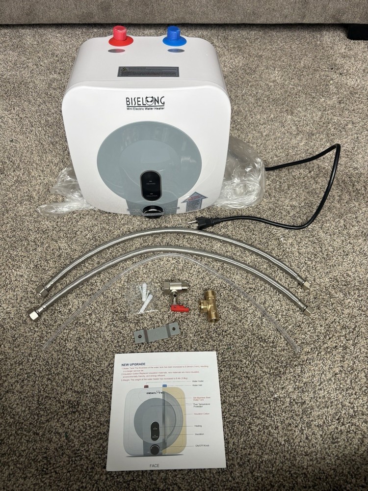 2.5 Gal Under Sink Water Heater 1500W 120V Mini RV Kitchen w/ Hoses