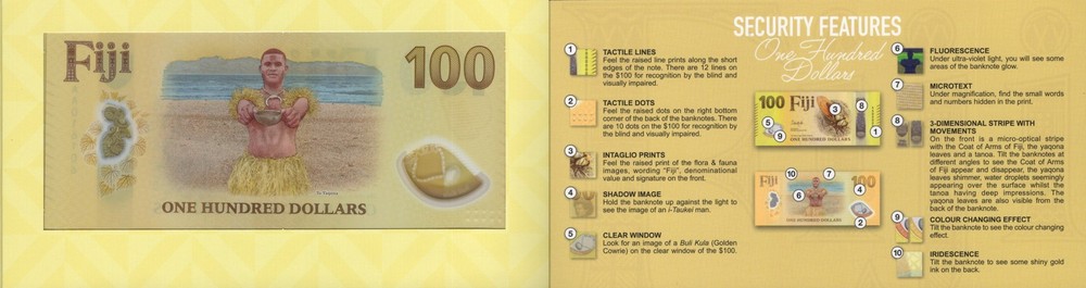 Fiji 100 Dollars 2026 P New Polymer Design UNC AA Prefix With Folder