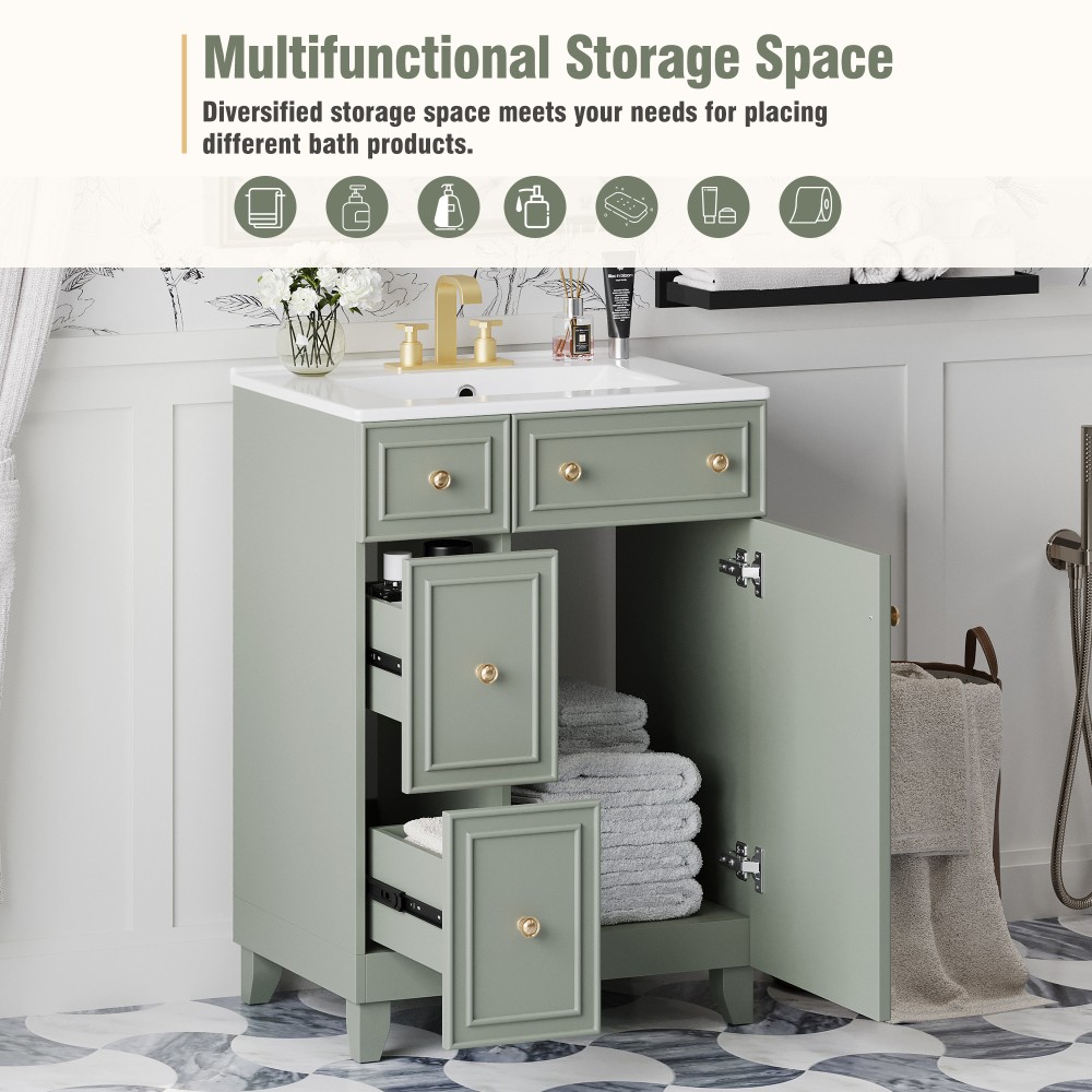 Bathroom Vanity with Ceramic Sink Features 2 Drawers and 1 Door