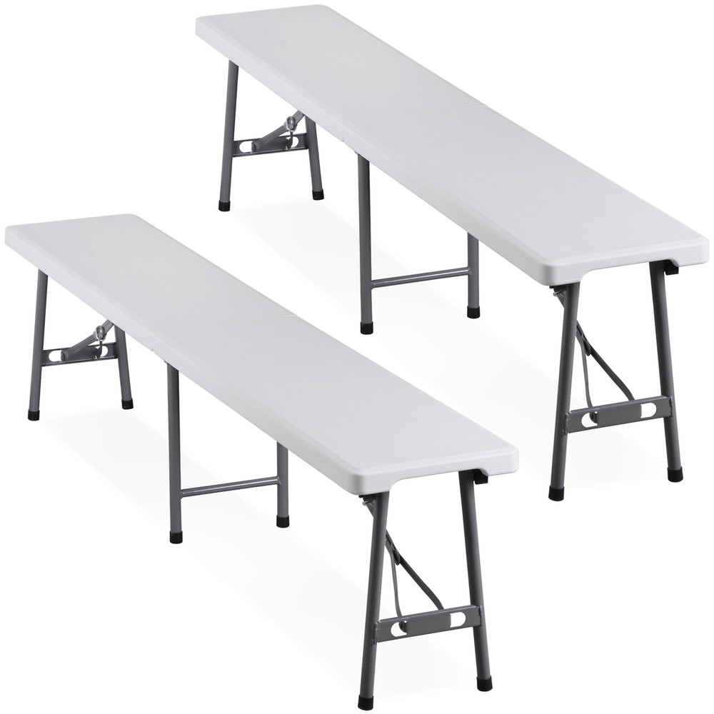 6ft Plastic Folding Bench 2 Pack Portable Waterproof Dining Seat w/ Handle White