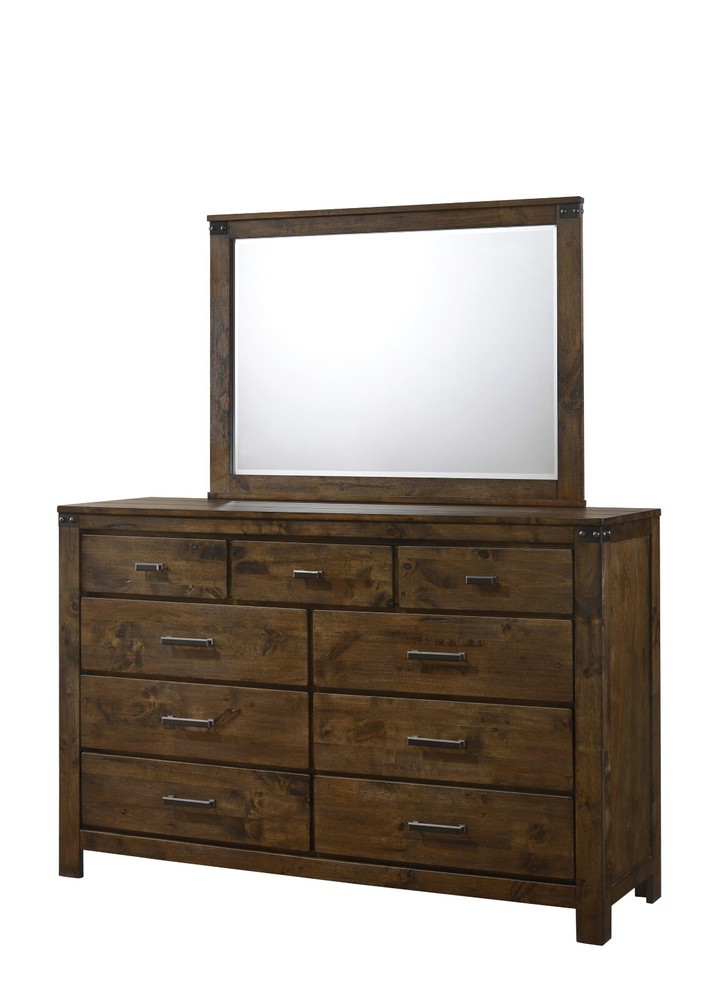 6pc Rustic Style Master Bedroom Set Brown King Panel Bed Solid Wood Furniture