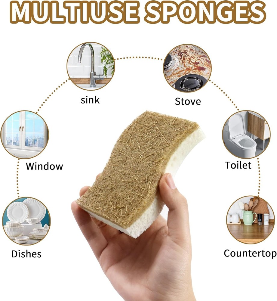 Biodegradable Natural Kitchen Sponge, Compostable Cellulose White