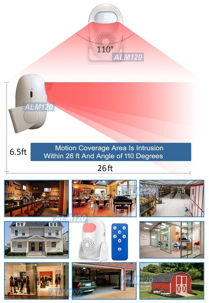 Desktop Wall Mounting Motion Sensor 125dB Alarm Chime Alert Remote Control