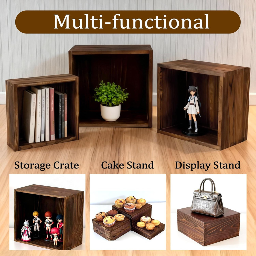 6-Pack Rustic Wood Display Risers for Cakes, Cupcakes, and Buffets