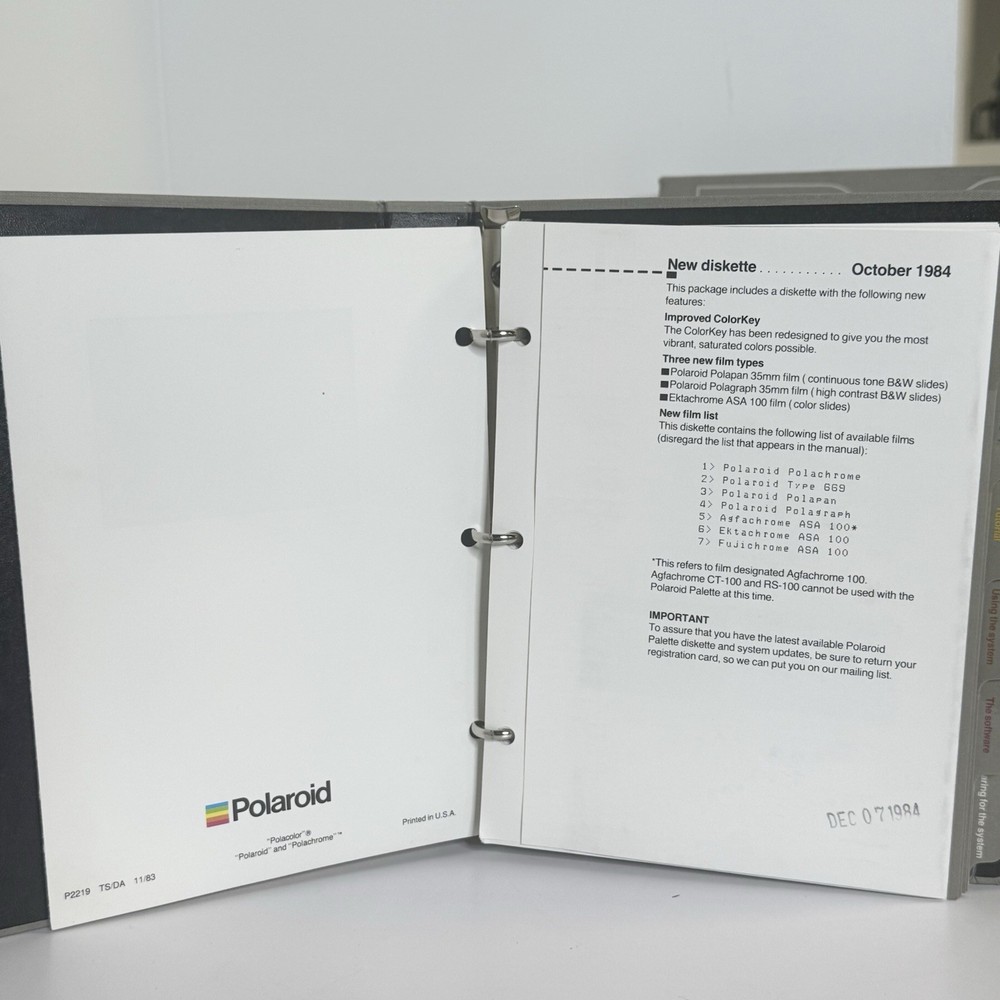 Polaroid Palette IBM PC XT Image Recording System Software 5.25 Disk Vintage