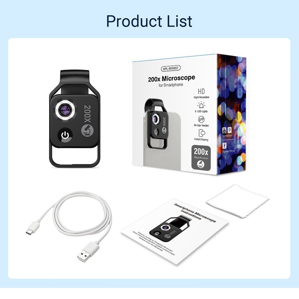 200X Phone Mini Microscope HD Smartphone Pocket Microscope for Most Smartphone