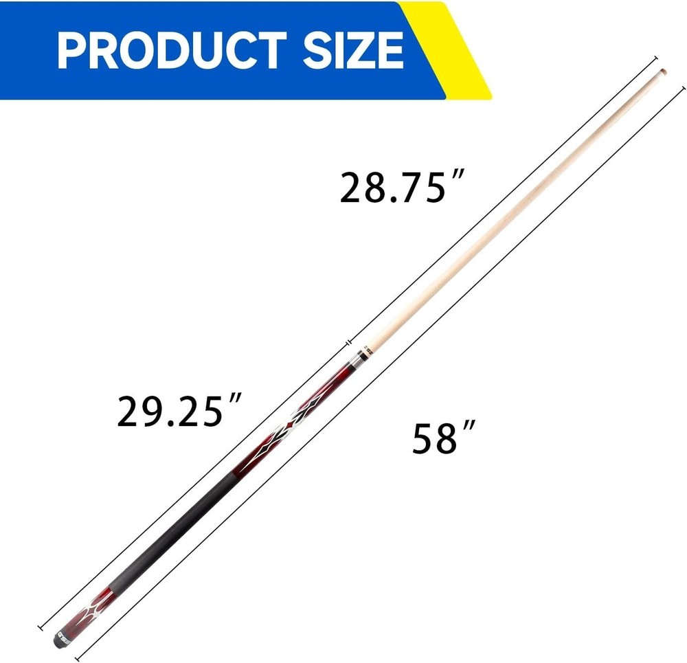 Professional 58" Maple Pool Cue Stick - 2-Piece Design with Multiple Weights
