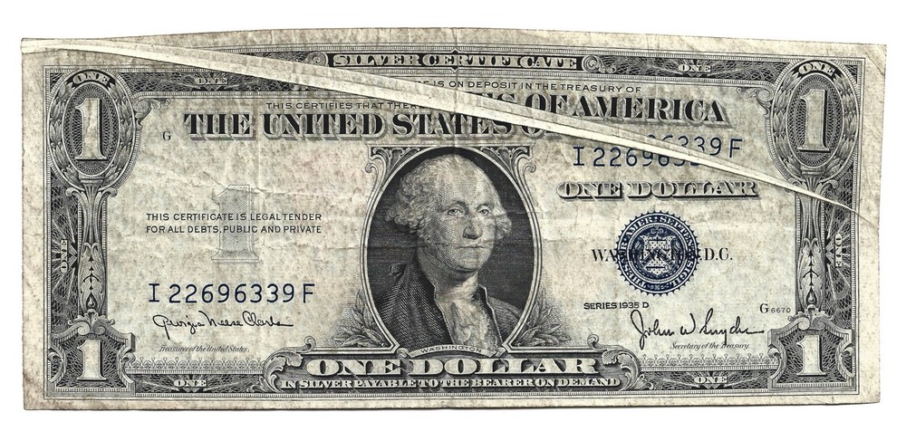 1935-D $1 Bill Silver Certificate Note Major Error Gutter Fold! 339F-QQFM