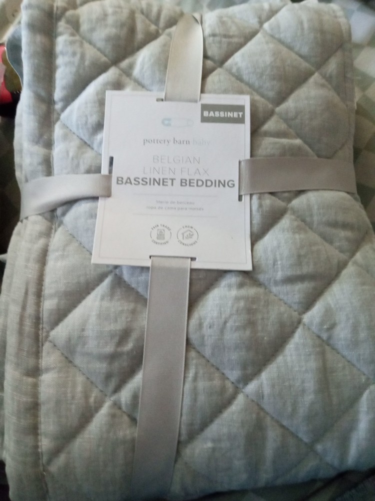 Pottery Barn Linen Flax Belgian Bassinet Bedding