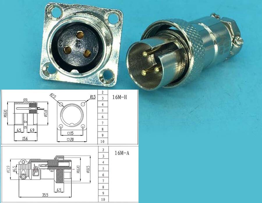 2set GX16 8-Pin Aviation Plug Connector Reverse direction Panel Mount Square M16
