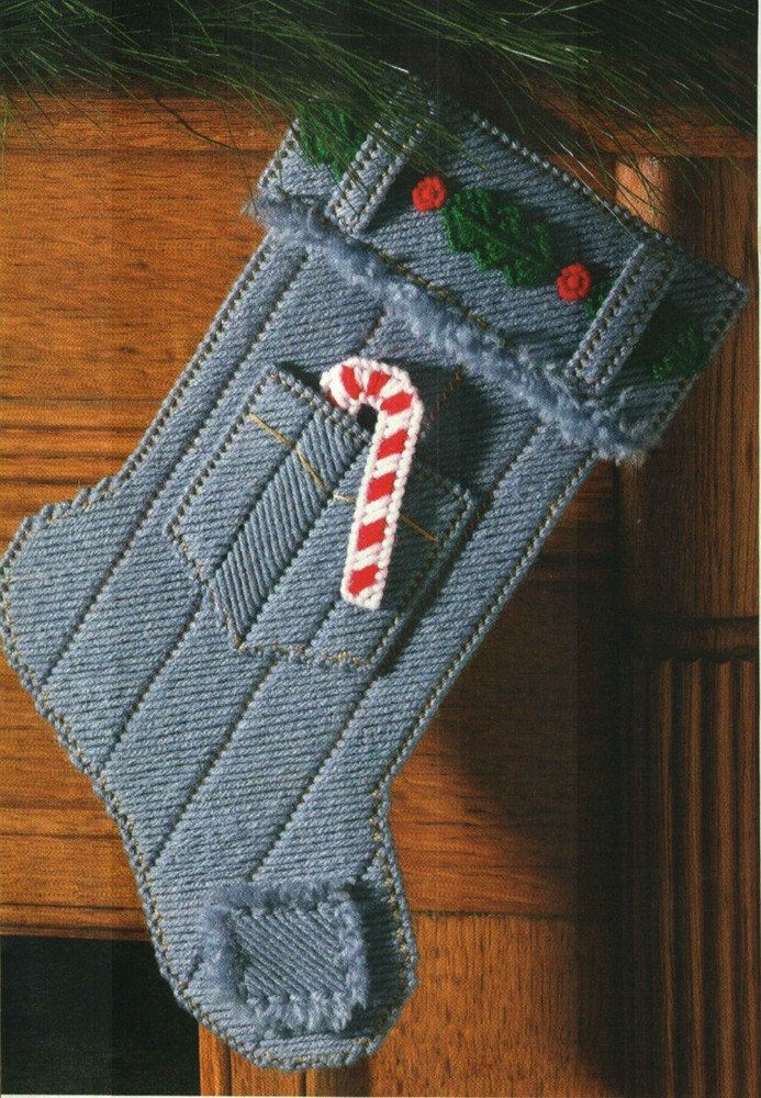 DENIM STOCKING CHRISTMAS PLASTIC CANVAS PATTERN INSTRUCTIONS