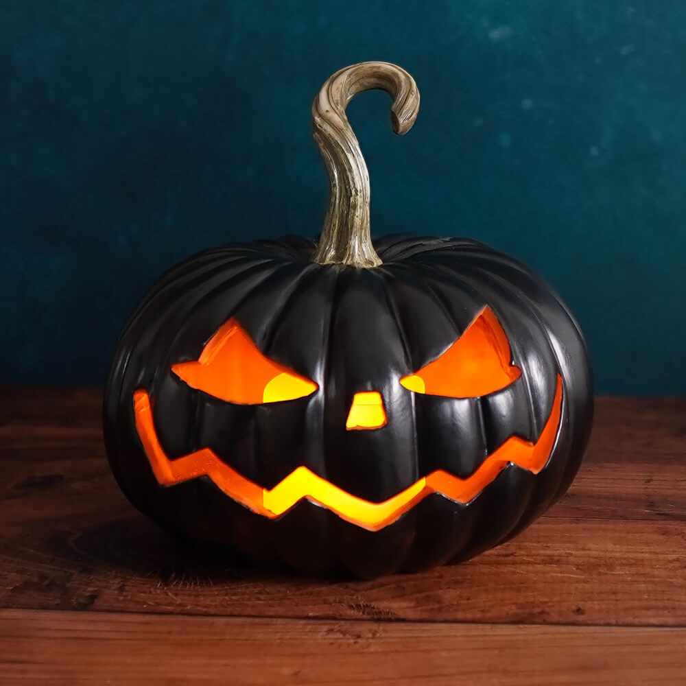 Lighted Black Jack-O'-Lantern With Timer