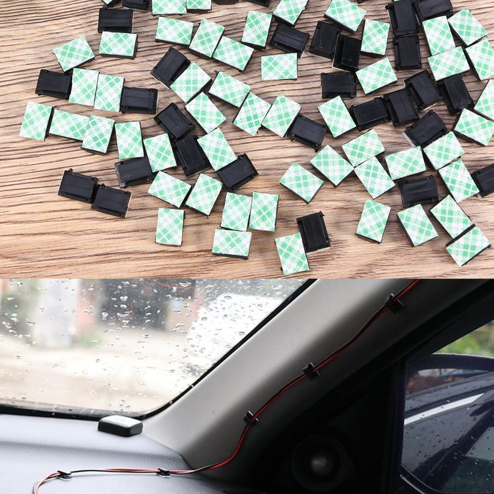 Cable Clip Holders 100pcs Black Adhesive for Smooth Surface Use