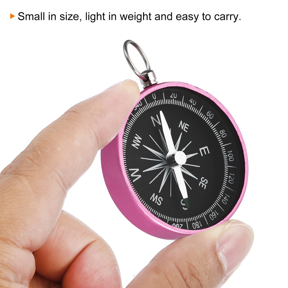 2Pcs Pocket Compass Outdoors Navigation Compass with Key Ring Pink
