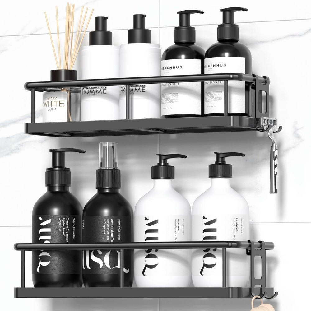 YASONIC Adhesive Shower Caddy Rustproof Shelf No Drill Black