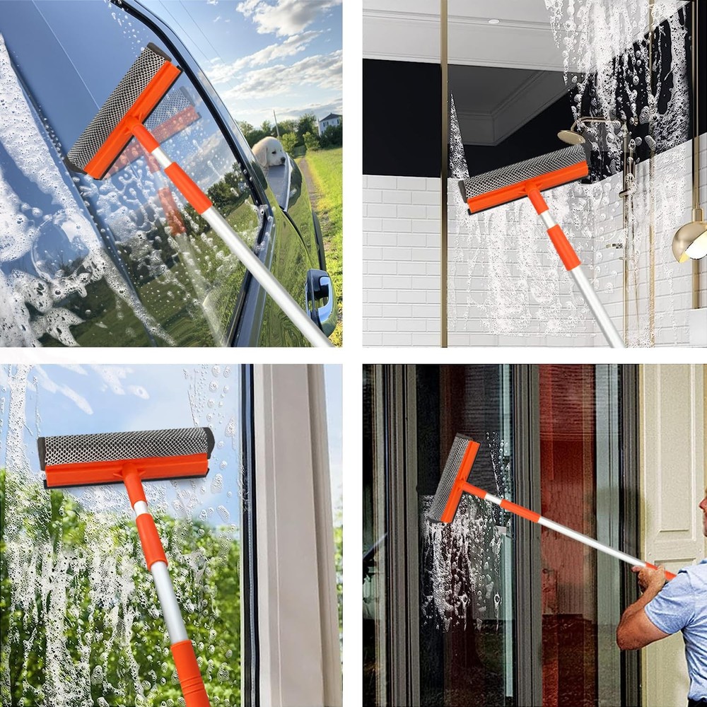 Window Squeegee for Cleaning with Retractable Pole, 20", Red2