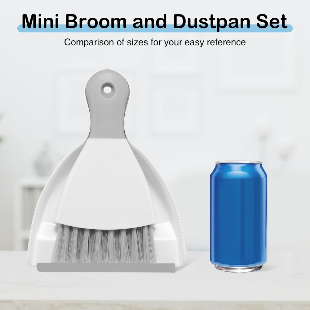 NACENA Mini Dustpan & Brush Set Compact White Gray