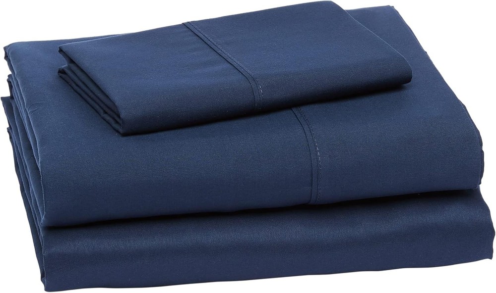 3-Pc Twin Microfiber Bed Sheet Set Navy Blue Deep Pocket 14" Soft Breathable