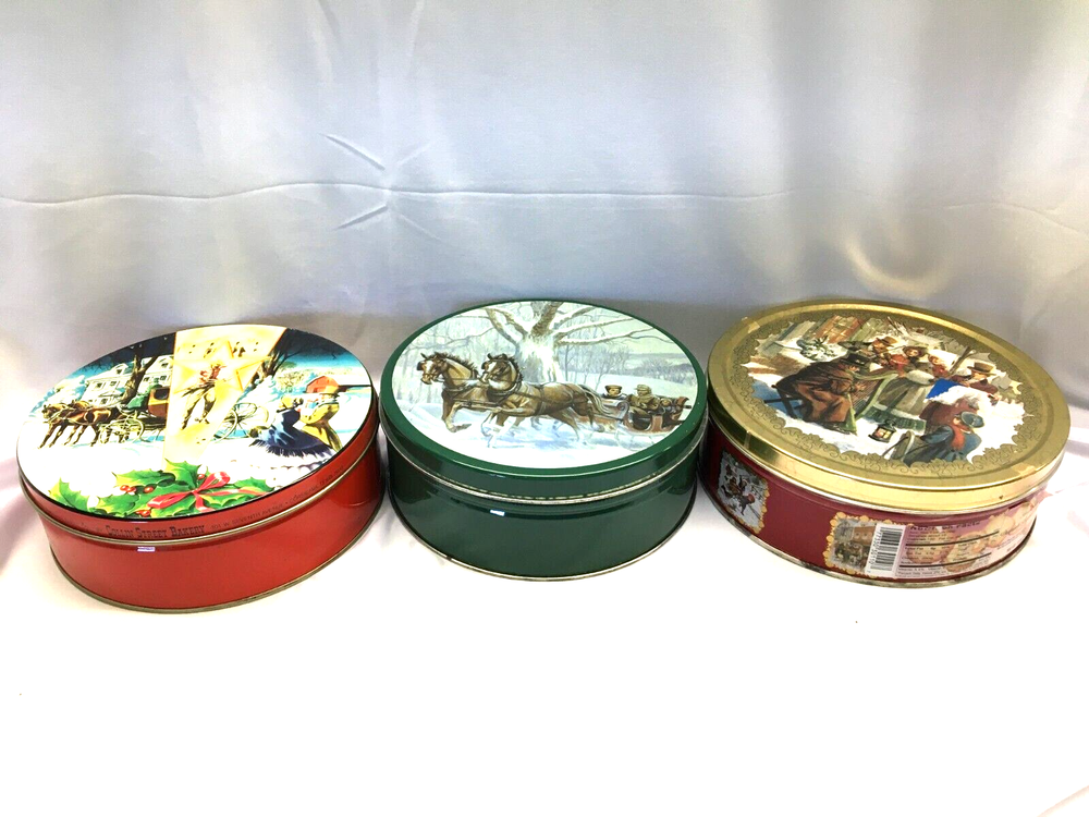 3 Round Christmas Tins EMPTY