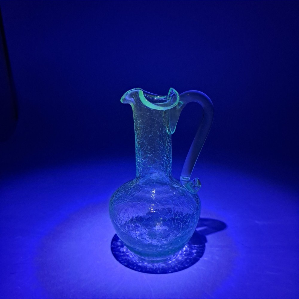 Vintage Blue Crackle Glass Pitcher With Applied Handle