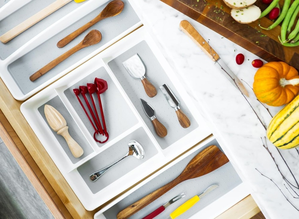 Multipurpose Drawer Organizer 4 Compartment Plastic Non-Slip Storage Tray White