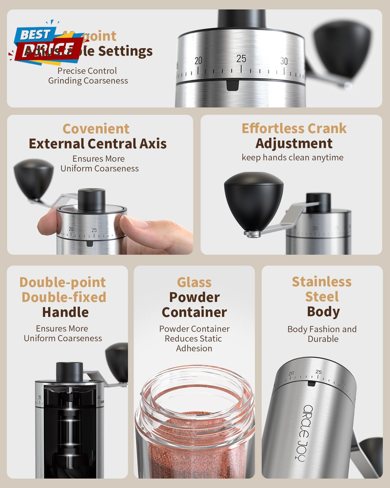 Mini Manual Coffee Grinder with 40 External Adjustable Settings and Ceramic Coni