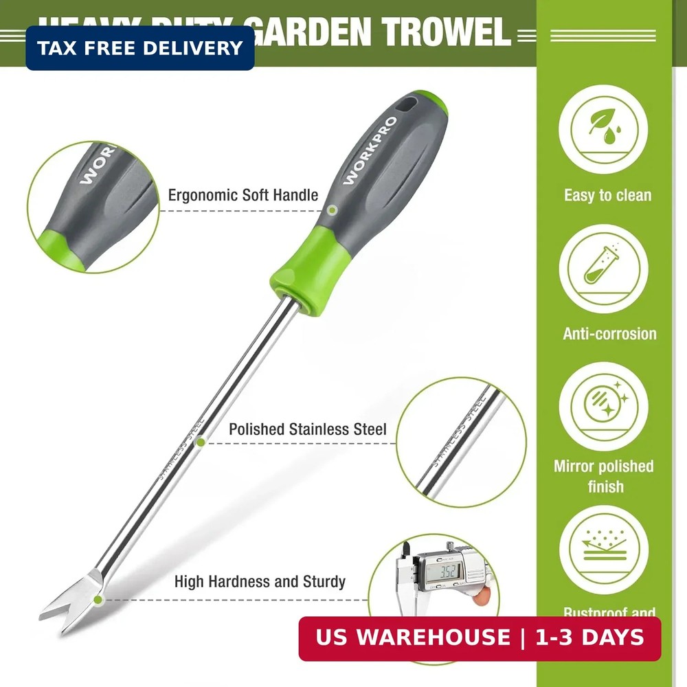 WORKPRO 11.5" Dandelion Weeder Puller Tool with Soft Handle, Polished Stainless