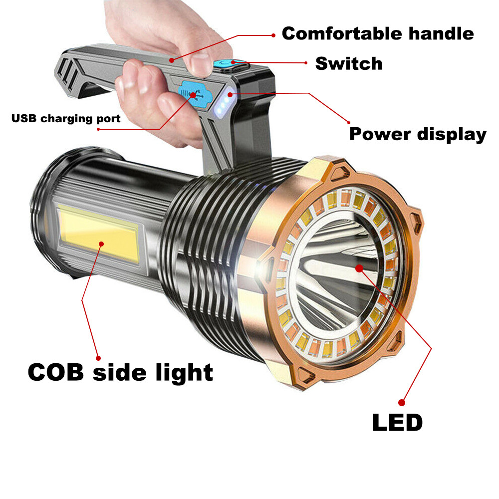 Powerful LED Flashlight USB Rechargeable Torch Police Lamp Spotlight Searchlight