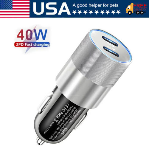 40W Dual USB Type-C Fast Car Charger Adapter For iPhone iPad Android Samsung