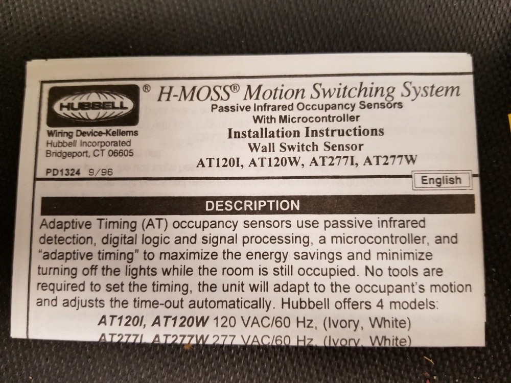 Hubbell HBL AT277I H-Moss 277V Wall Switch Sensor