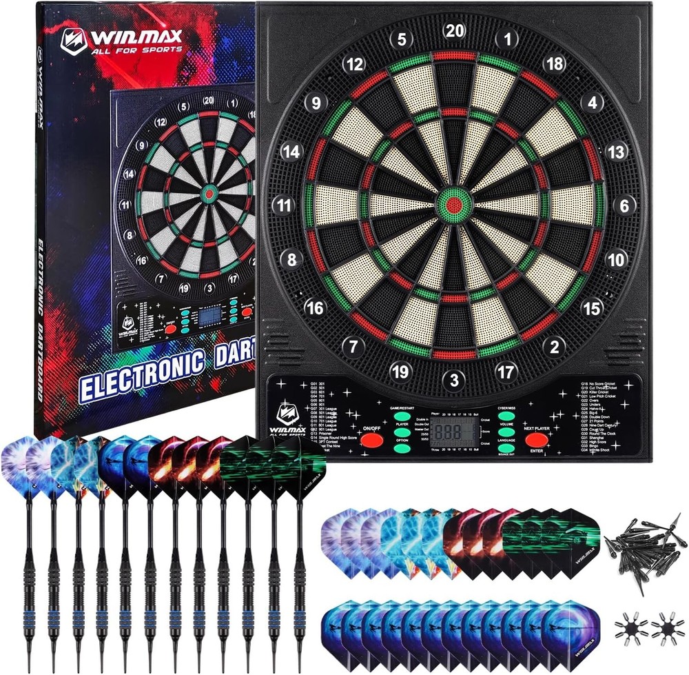 LED Display Automatic Scoring Dartboard Sets with 12 Darts 100 Soft Tips