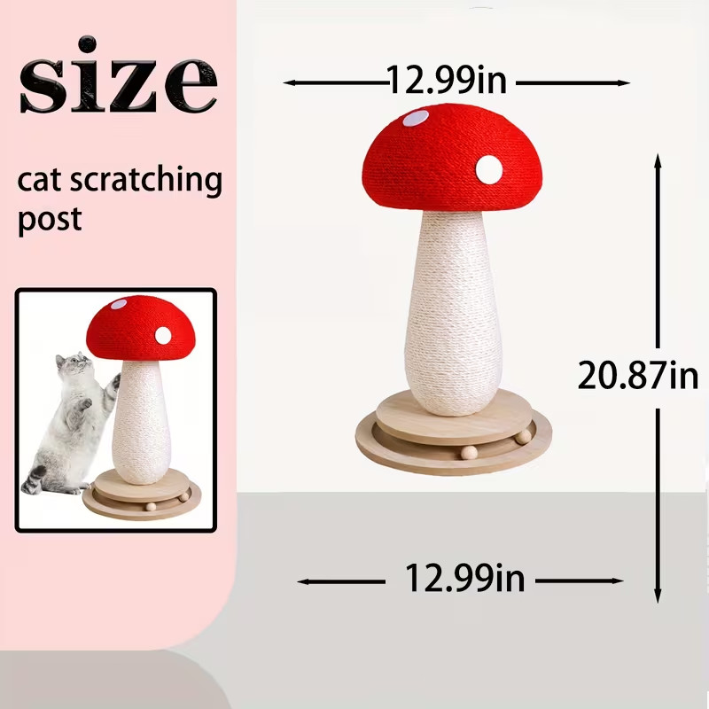 Cat Scratching Post - Red Mushroom with Interactive Turntable & Sisal Surface