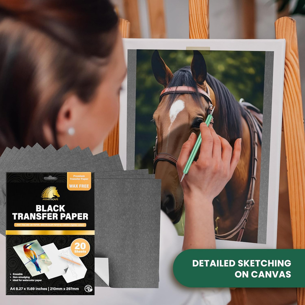 Graphite Transfer Paper - 20 Wax-Free, Erasable Black Sheets